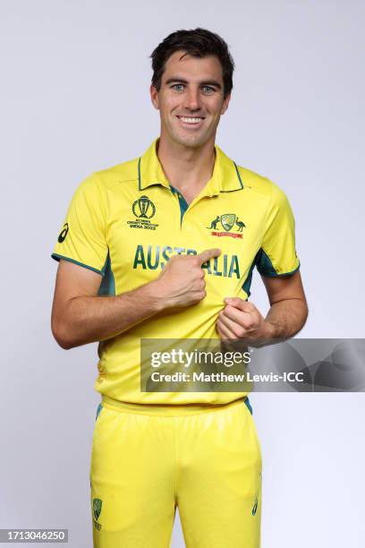 Pat Cummins of Australia poses for a portrait ahead of the ICC Men's Cricket World Cup India 2023 on October 02, 2023 in Hyderabad, India.