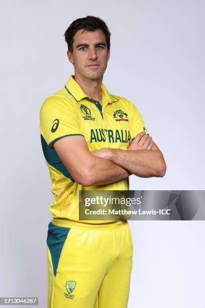 Pat Cummins of Australia poses for a portrait ahead of the ICC Men's Cricket World Cup India 2023 on October 02, 2023 in Hyderabad, India.