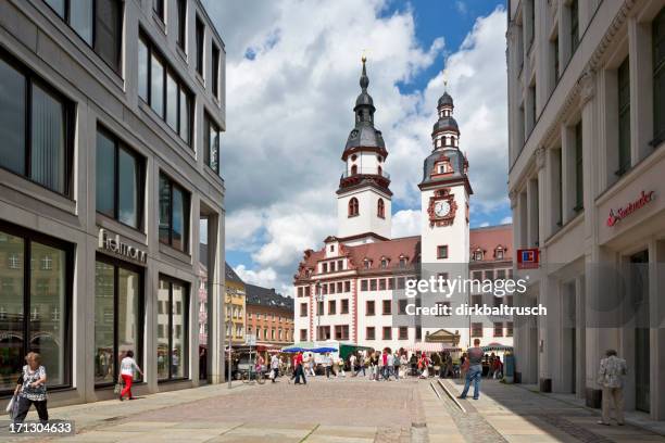 market day with old town hall in chemnitz - chemnitz bildbanksfoton och bilder