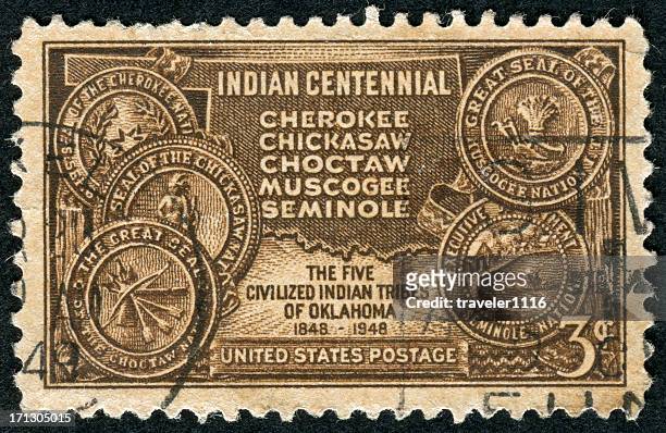 indian territory of oklahoma stamp - seminole stock pictures, royalty-free photos & images