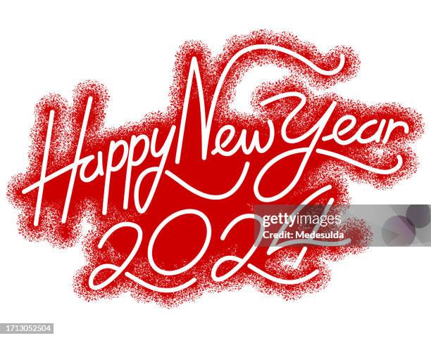 handwritten happy new year 2024 vector illustration with stencil painting effect. - stencil font stock illustrations
