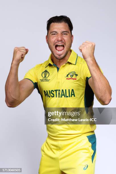 Marcus Stoinis of Australia poses for a portrait ahead of the ICC Men's Cricket World Cup India 2023 on October 02, 2023 in Hyderabad, India.