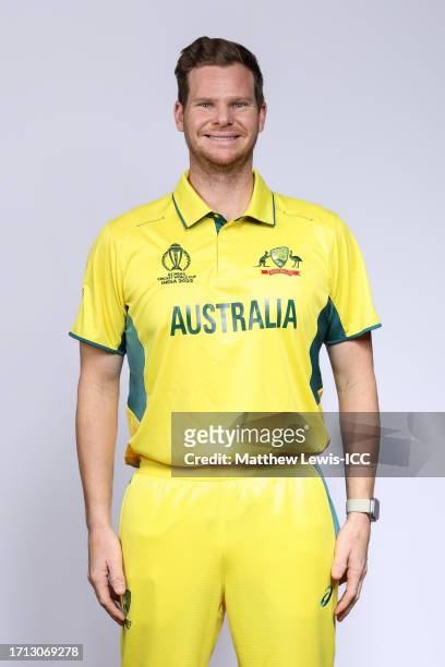 Steve Smith of Australia poses for a portrait ahead of the ICC Men's Cricket World Cup India 2023 on October 02, 2023 in Hyderabad, India.