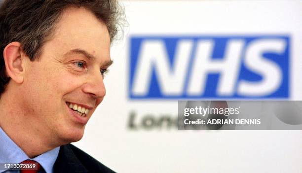 Britain's Prime Minister Tony Blair during a speech at Central Middlesex Hospital in London Thursday 15 February 2001. Blair was visiting the...