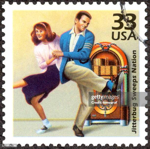 us postage stamp of jitterbug dancing couple - jive dancing stock pictures, royalty-free photos & images