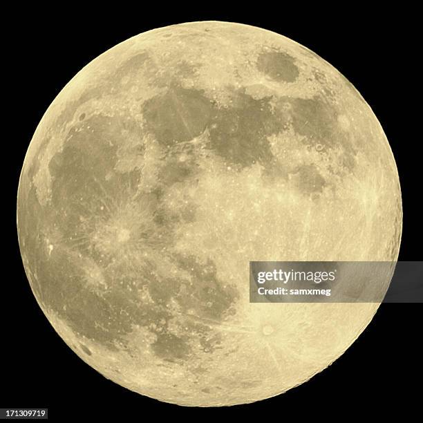 close up of full moon on black background - afgelegen stockfoto's en -beelden