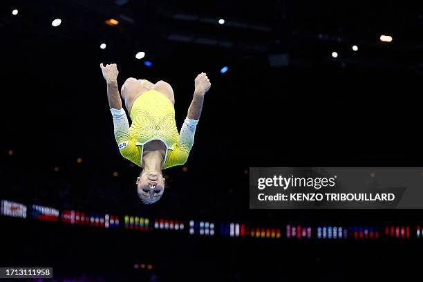 Brasil's Flavia Saraiva competes in the Women's Floor Final during the 52nd FIG Artistic Gymnastics World Championships, in Antwerp, northern...