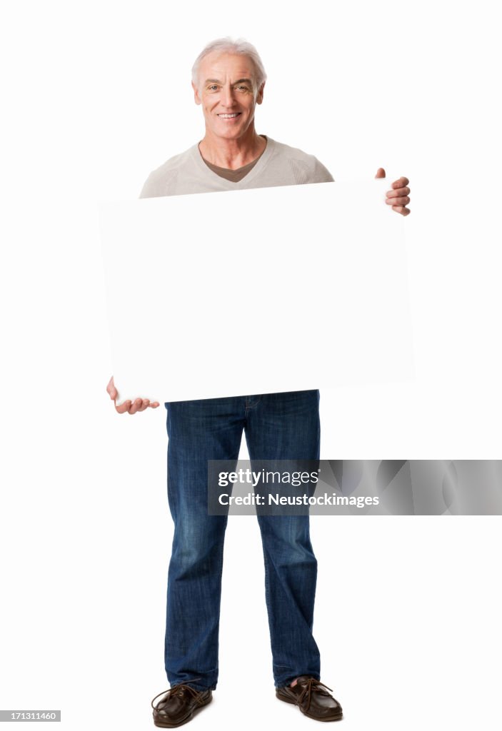 Man Holding a White Blank Sign - Isolated