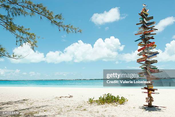 directional signs on stocking island - bahamas stock pictures, royalty-free photos & images