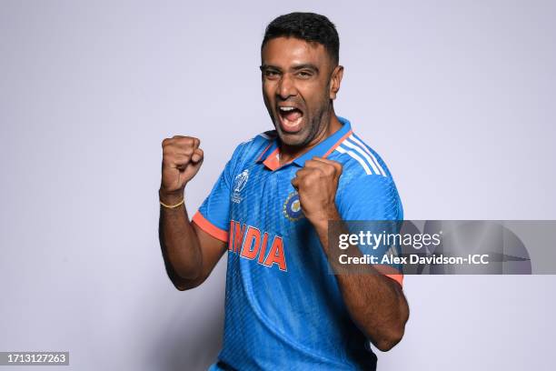 Ravichandran Ashwin of India poses for a portrait ahead of the ICC Men's Cricket World Cup India 2023 on October 02, 2023 in Thiruvananthapuram,...