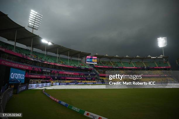 General view during the ICC Men's Cricket World Cup India 2023 warm up match between England and Bangladesh at Barsapara Cricket Stadium on October...