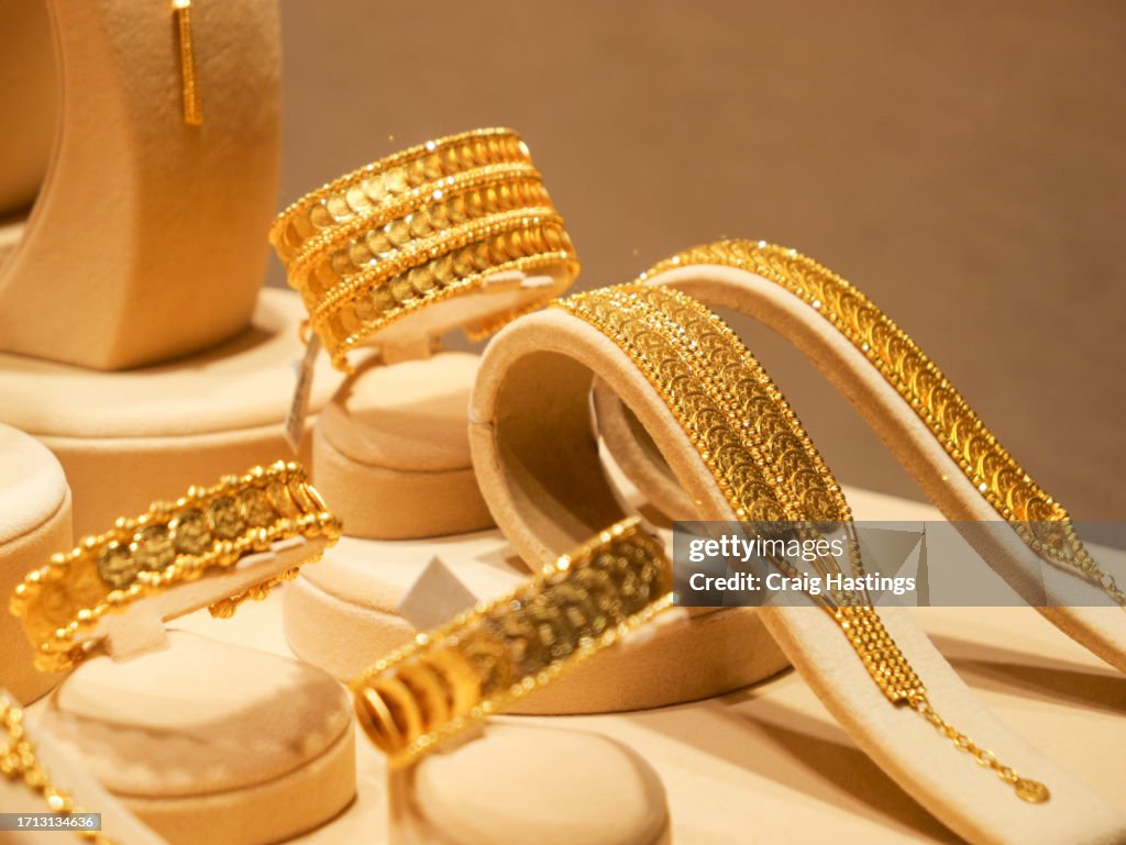 Dubai UAE - Gold and Silver Souk - Traditional Arab Bracelet Jewellery for Wedding gifts and stores of value