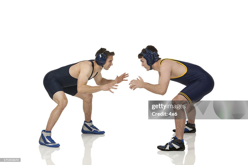 Two male wrestler in action
