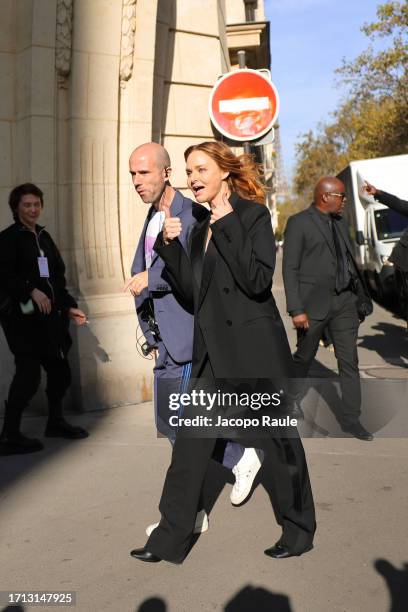 Stella McCartney is seen backstage prior to the Stella McCartney Womenswear Spring/Summer 2024 show as part of Paris Fashion Week on October 02, 2023...