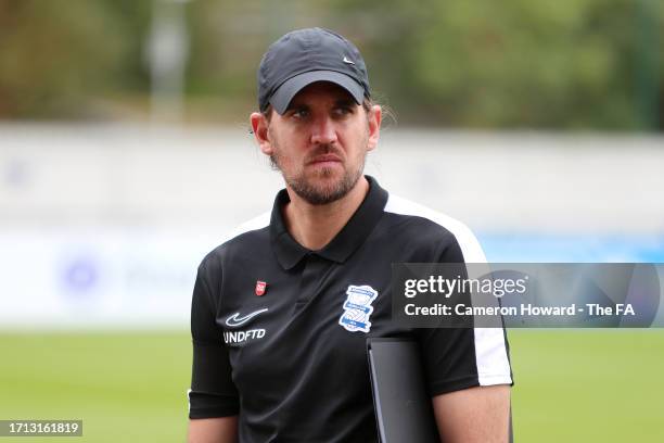 Darren Carter, Manager of Birmingham City, looks on following the Barclays FA Women's Championship match between Southampton F.C. And Birmingham City...