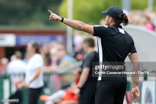 Darren Carter, Manager of Birmingham City, gives the team instructions during the Barclays FA Women's Championship match between Southampton F.C. And...