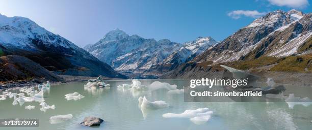 hooker lake and mt cook, new zealand - simonbradfield stock pictures, royalty-free photos & images