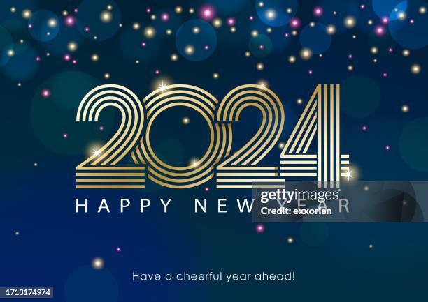 ilustraciones, imágenes clip art, dibujos animados e iconos de stock de celebraciones de año nuevo 2024 - new year card