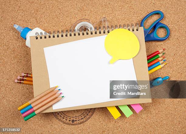 back to school supplies background - writing instrument stock pictures, royalty-free photos & images