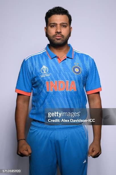 Rohit Sharma of India poses for a portrait ahead of the ICC Men's Cricket World Cup India 2023 on October 02, 2023 in Thiruvananthapuram, India.