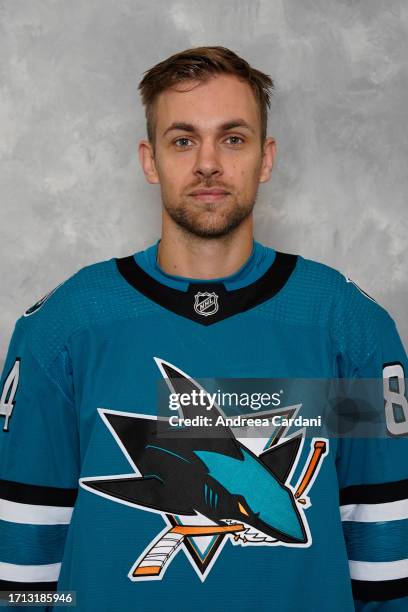 Jan Rutta of the San Jose Sharks poses for his official headshot for the 2023-2024 season at Tech CU Arena on September 20, 2023 in San Jose,...