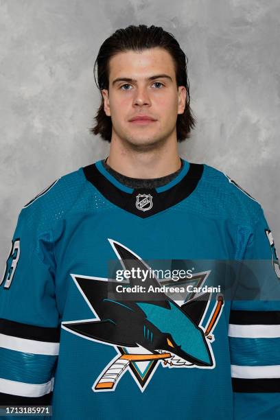 Nikita Okhotiuk of the San Jose Sharks poses for his official headshot for the 2023-2024 season at Tech CU Arena on September 20, 2023 in San Jose,...