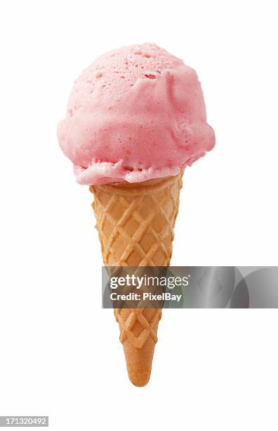 ice cream - strawberry - cone stock pictures, royalty-free photos & images