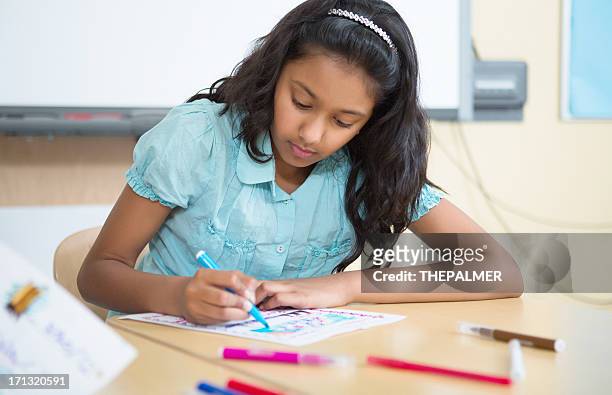 girl writing and drawing - 11 year old indian girl stock pictures, royalty-free photos & images