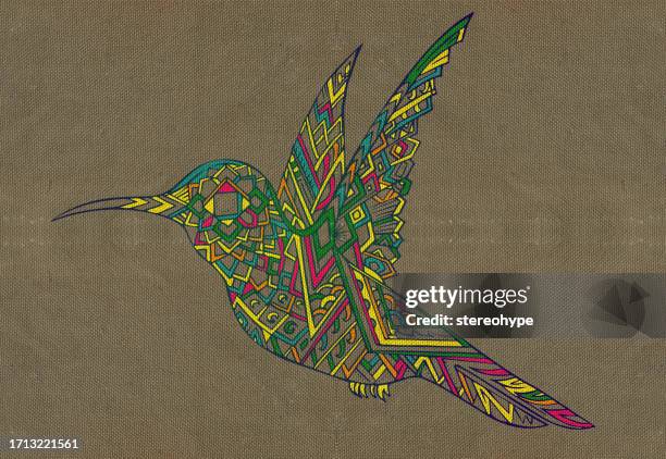 hummingbird canvas - cloud forest stock illustrations