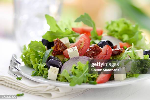 feta cheese salad - greek salad stock pictures, royalty-free photos & images