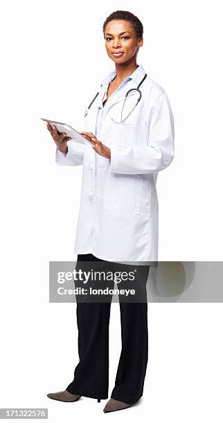 femme médecin avec une tablette-isolé - ipad white background photos et images de collection