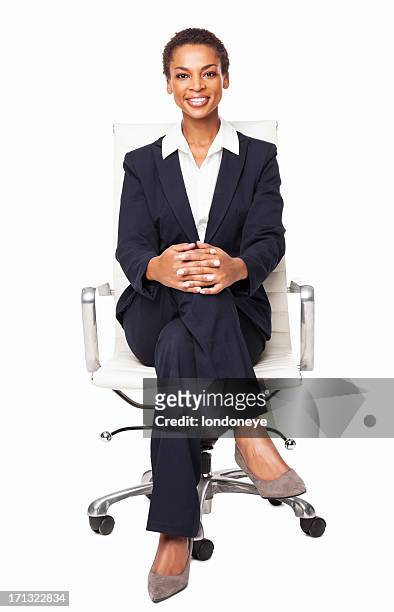 smart african american businesswoman - isolated - office chair stock pictures, royalty-free photos & images