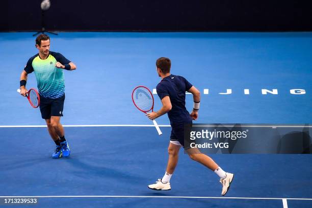 Wesley Koolhof of Netherlands and Neal Skupski of Great Britain react in the Men's Doubles Quarter-final match against Hugo Nys of Monaco and Jan...