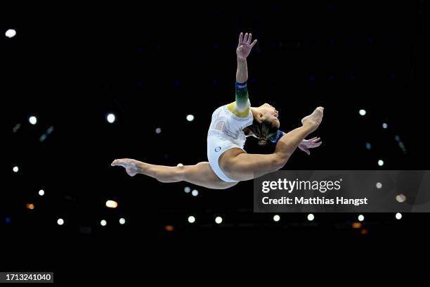 Flavia Saraiva of Team Brazil competes on the Balance Beam during the Women's Qualifications on Day Three of the 2023 Artistic Gymnastics World...