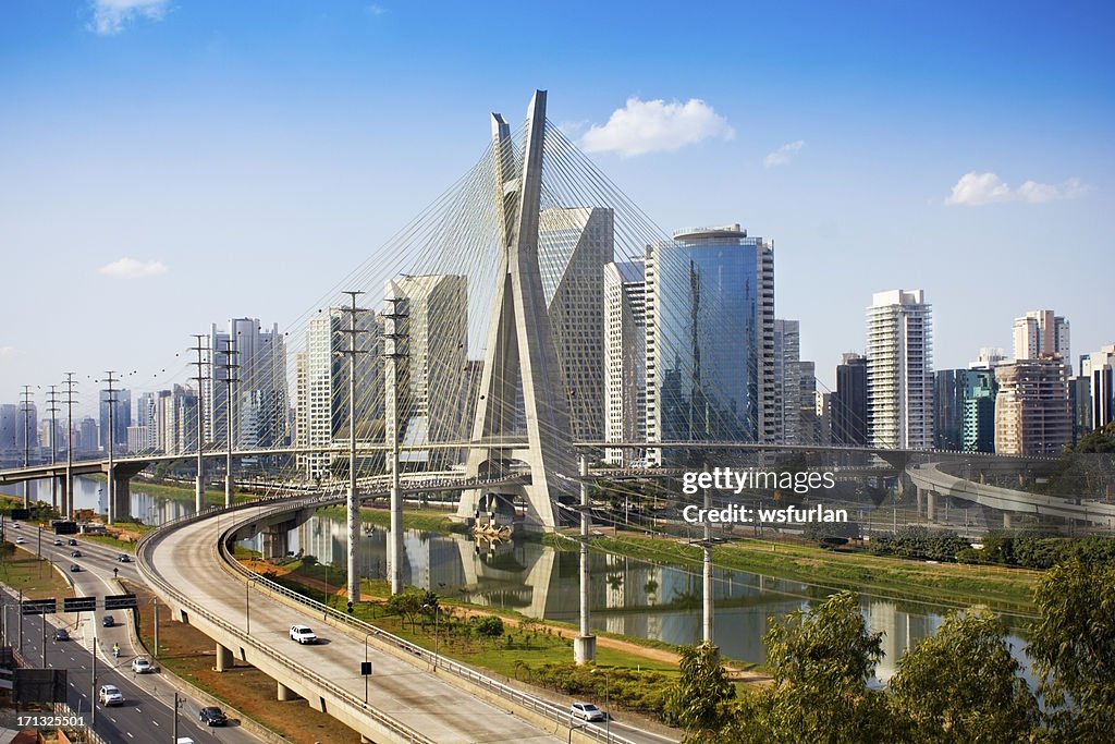 Famous cable stayed bridge at Sao Paulo city.