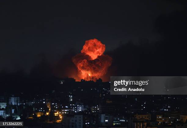 Smoke rises after Israeli airstrikes in Gaza City, Gaza on October 08, 2023.