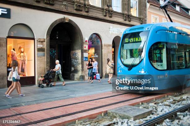 tram - ilica street - zagreb tram stock pictures, royalty-free photos & images