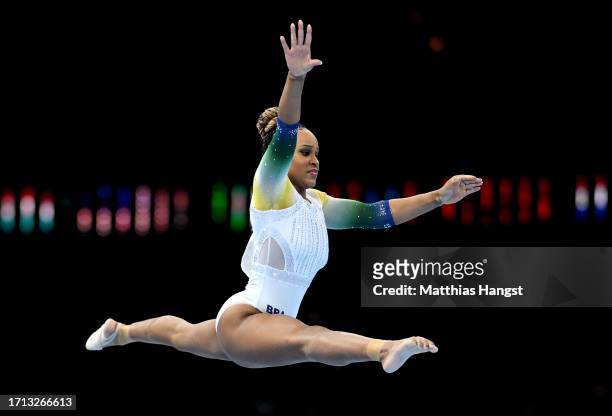 Rebeca Andrade of Team Brazil competes in Floor Exercise during the Women's Qualifications on Day Three of the 2023 Artistic Gymnastics World...