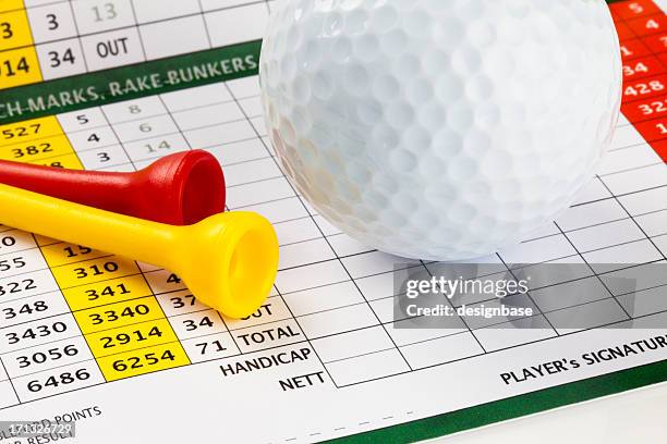 golf scorecard with ball and tees - score card stock pictures, royalty-free photos & images