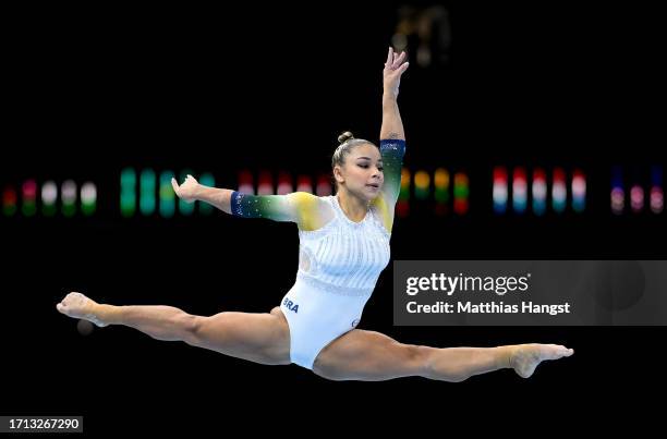 Flavia Saraiva of Team Brazil competes in Floor Exercise during the Women's Qualifications on Day Three of the 2023 Artistic Gymnastics World...
