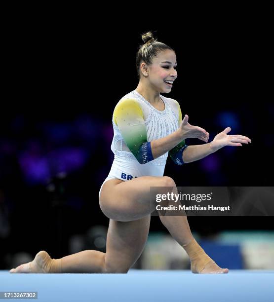 Flavia Saraiva of Team Brazil competes in Floor Exercise during the Women's Qualifications on Day Three of the 2023 Artistic Gymnastics World...