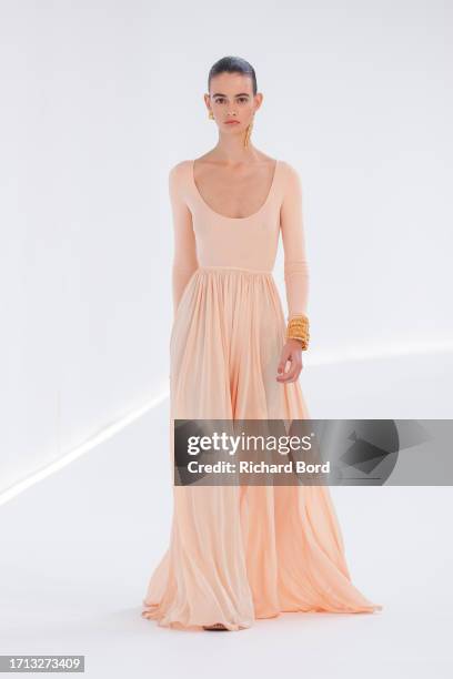 Model walks the runway during the Zimmermann Womenswear Spring/Summer 2024 show at palais de Tokyo as part of Paris Fashion Week on October 02, 2023...