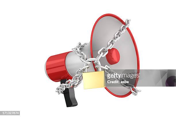 chained megaphone - forbidden stock pictures, royalty-free photos & images