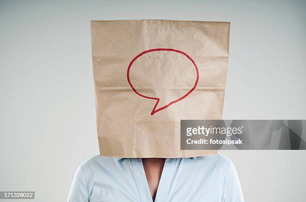 paper bag - talking head stock-fotos und bilder