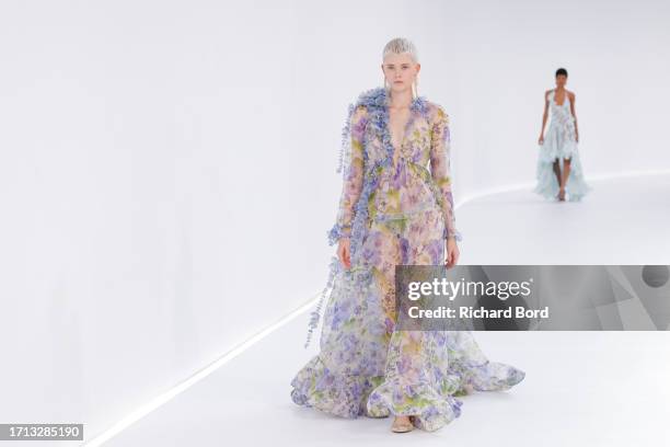 Model walks the runway during the Zimmermann Womenswear Spring/Summer 2024 show at palais de Tokyo as part of Paris Fashion Week on October 02, 2023...