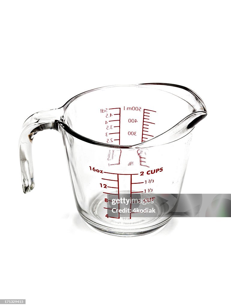 Transparent measuring cup isolated on white background