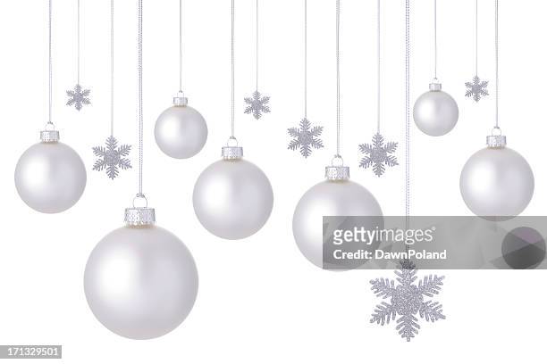 white christmas balls! - christmas decorations isolated stock pictures, royalty-free photos & images