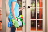 House Spring Cleaning Maid Housework Service, Cleaner Entering Home Door