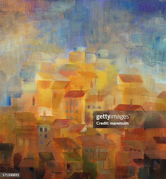 mediterranean town at sunset - europe abstract stock illustrations