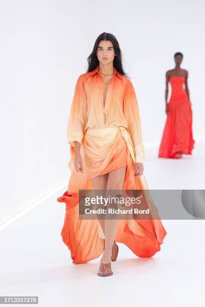 Model walks the runway during the Zimmermann Womenswear Spring/Summer 2024 show at palais de Tokyo as part of Paris Fashion Week on October 02, 2023...